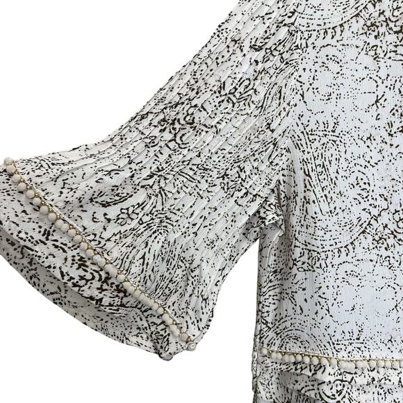 Saylor | Revolve White & Green Tiered Ruffle Peasant Gauze Top Medium Boho EUC - Picture 6 of 8